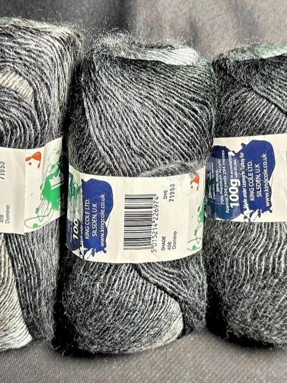 King Cole Riot DK Gray Acrylic Yarn 3 Skeins